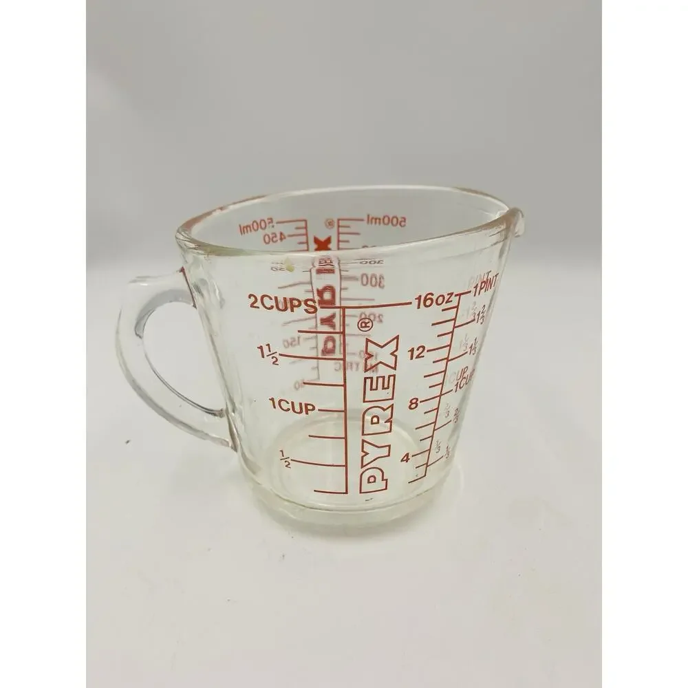 VTG Pyrex 532 Measuring Cup 1 Quart 4 Cup 32 oz Red Letter D-Handle Metric USA